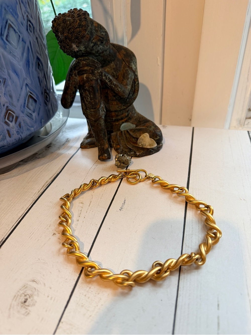 Anne Klein | Vintage 90s Signed Matte Gold Twist Collar Statement Necklace
